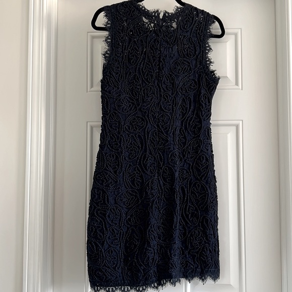 Navy sleeveless cocktail dress with lace and texturing. Size L. - Picture 3 of 11